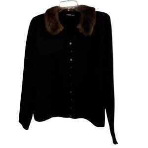 VINTAGE VALERIE STEVENS WOOLMARK MERINO WOOL BLACK CARDIGAN